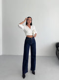 Raw wide leg destroyed denim