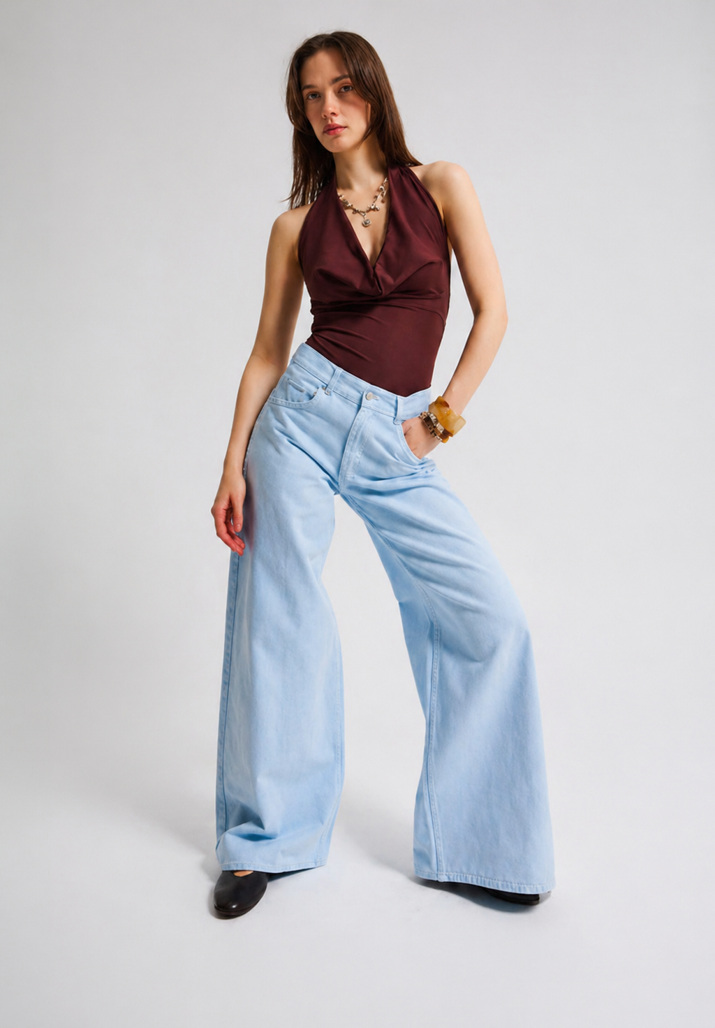 Dusty Blue Sky Wide Leg Jeans