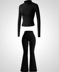 Set Sport Sculptant Noir – Veste Zippée + Legging Flare Taille Haute