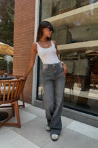 grey wide leg jeans